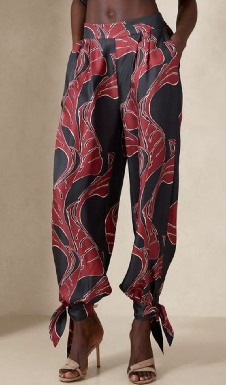 Banana Republic Arabella Tie Hem Silk Balloon Pants Navy Red Medium